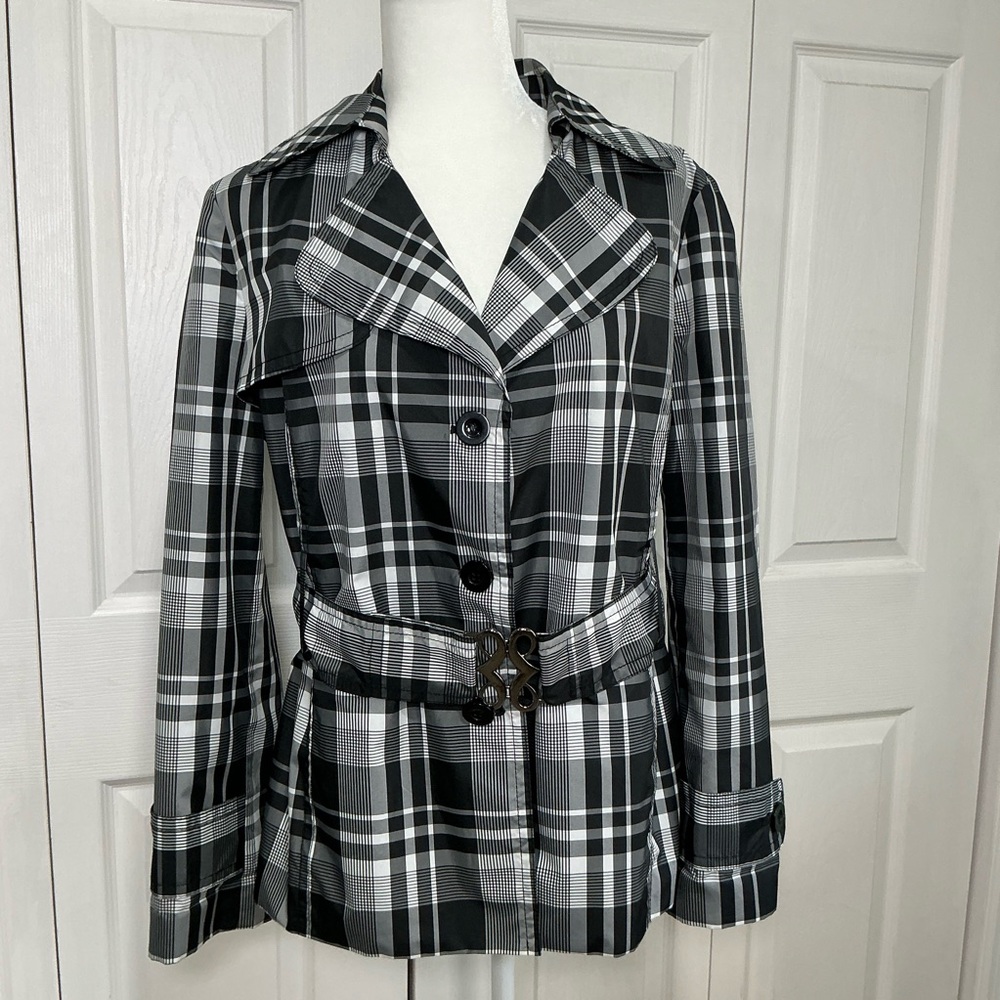 🖤 The Limited Black and White Plaid Trench Coat - Large